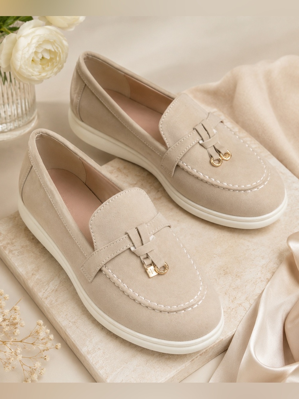 Beige Designer-Inspired Loafers | Comfort Slip-On Flats | Size 41 | NWT